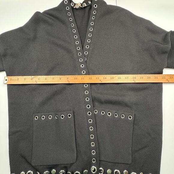 Maje Sweater Womens 1 US Small Black Cardigan Metallica Grommet Pockets Rock - Picture 11 of 14